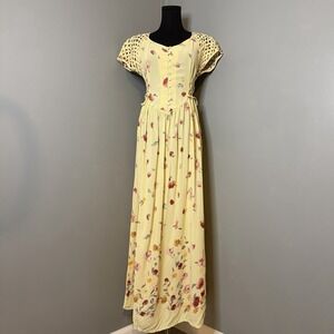 Vtg René Derhy French Floral Maxi Dress S Boho Cottagecore Corset-Style Bodice